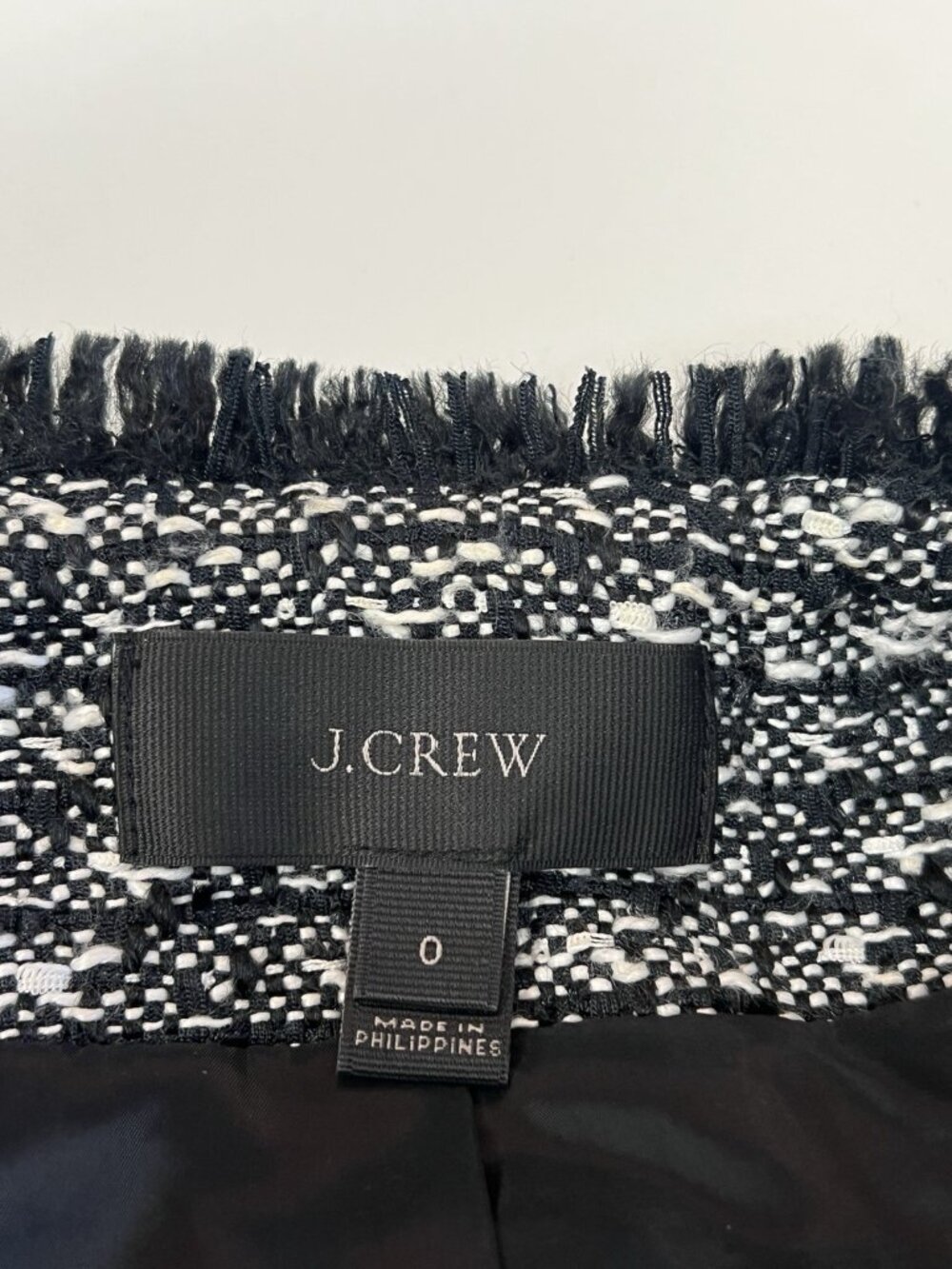 J Crew Fringe Tweed Blazer Jacket Size 0 Black and White - Picture 5 of 8